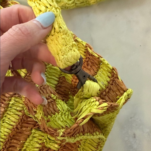 Free People Brunch Date Brown Green Yellow Raffia Purse NWOT - Picture 9 of 9